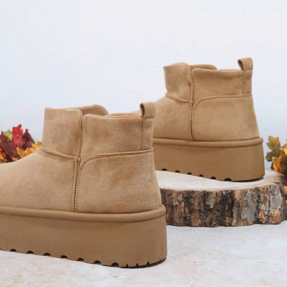 Tan Suede Platform Boots - Picture 6 of 7